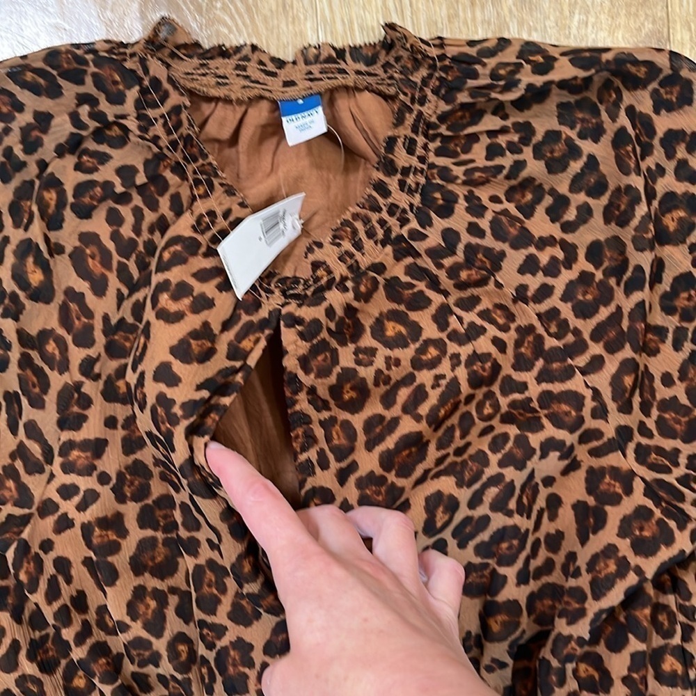 NWT New Old Navy Animal Print Smocked Long Sleeve Mini Dress Size Small Lined - Picture 5 of 14